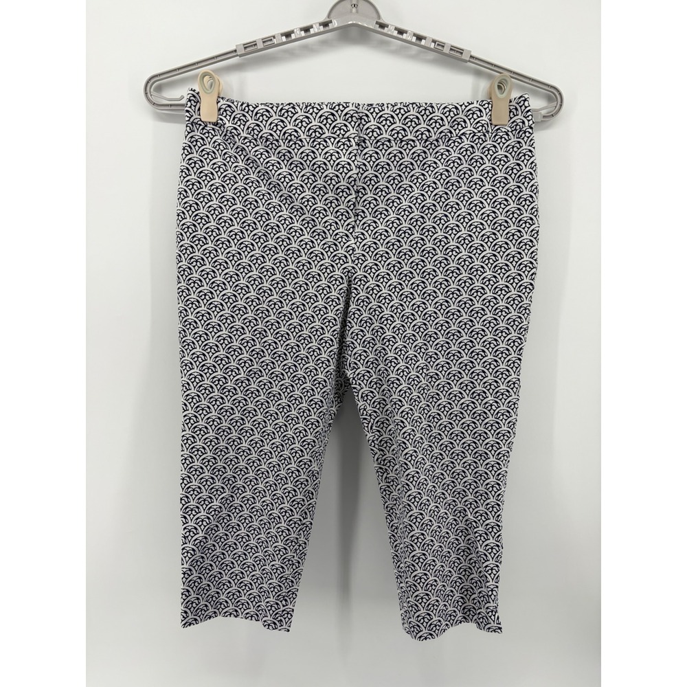 Talbots Womens 22W Navy White Slim Crop Pants Geometric Scallop Print High Rise